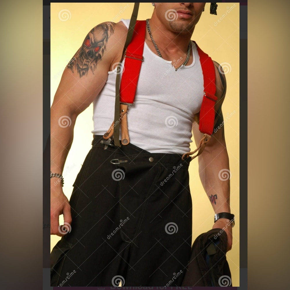 New deluxe fireman hat and suspenders. Sexy firefighter costume.   Cosplay.